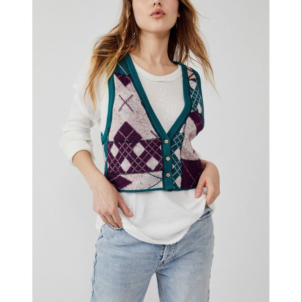 NWT Free People Camilla Vest / Plum Pine Combo